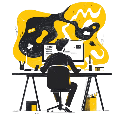 Man working on computer illustration